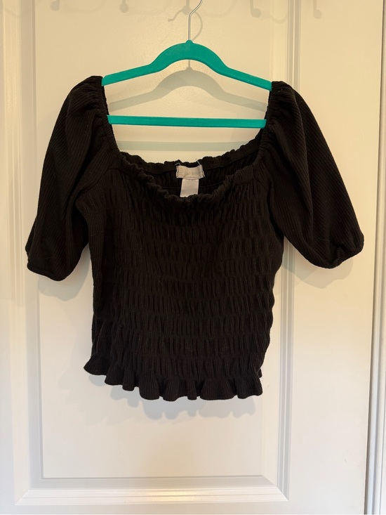 Altar'd State Tops - Altard State Womens Crop Top Black Off Shoulder Puff Smocked Ruffles Med